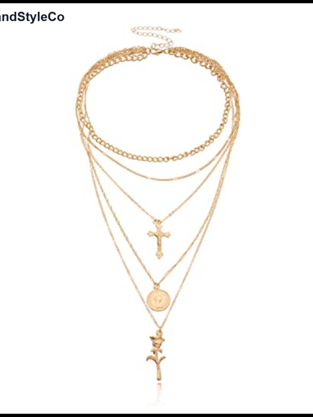 Layered Multi Strand Cross Coin Choker Necklace Gold Silver Adjustable Lobster